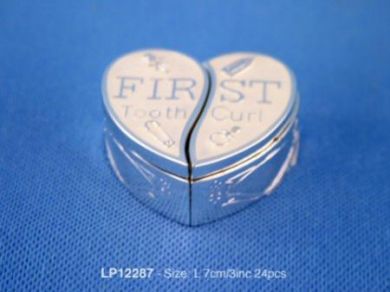 Silver and Enamel Girls First Tooth and First Curl Trinket Box