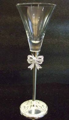 Silver Bow Diamante Champagne Flutes